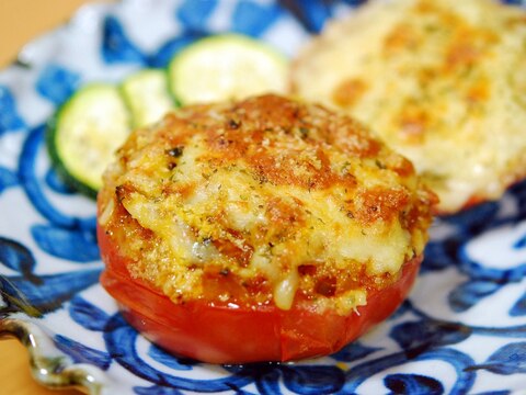 焼いたチーズがたまらん！トマトとひき肉のチーズ焼き